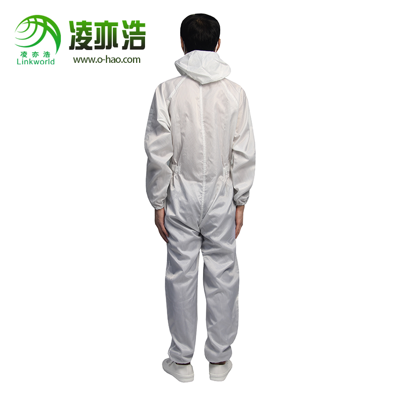 中开拉链条纹防静电连帽连体服LH-101-A